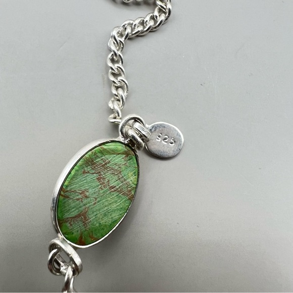 New Green Dendritic Opal Stone w Mosaic Jasper Silver Overlay Necklace 17” - Picture 8 of 13